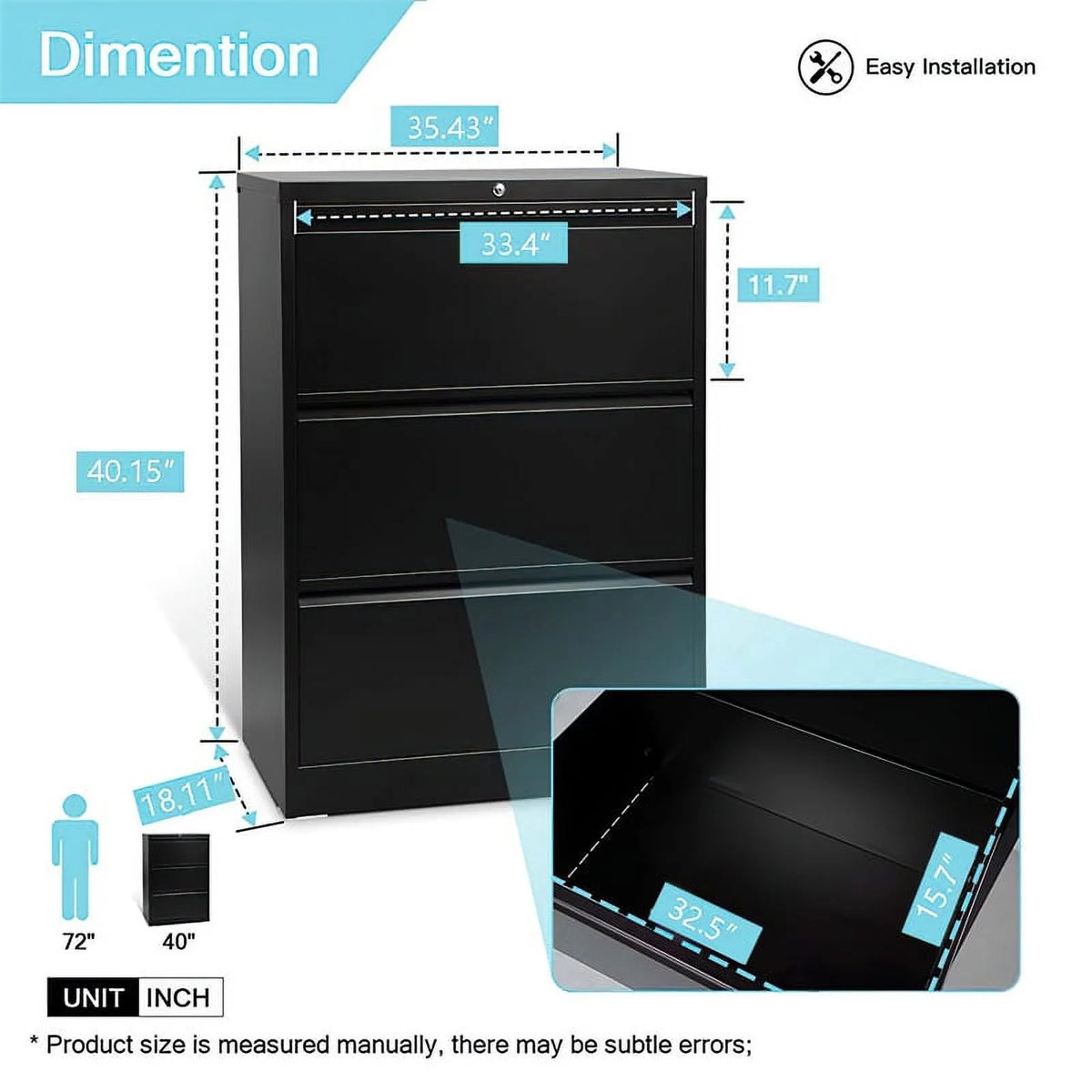 3 Drawer Black Steel Locking Filing Cabinet O962