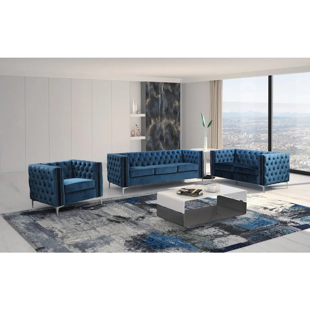 Navy 3 Piece Fabric Sofa Loveseat and Chair Set R5813