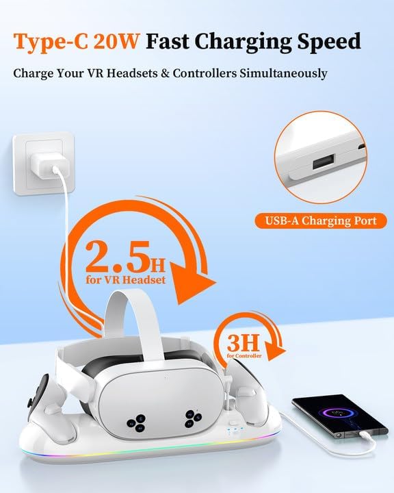 20W Magnetic Charging Station for VR Headset & Controllers with 2X2100mAh Batteries O374026