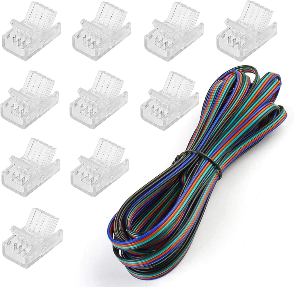 10 Pack 4 Pin LED Connector for 10mm RGB 5050 LED Strip Lights with 16.4ft Extension Cable T694736