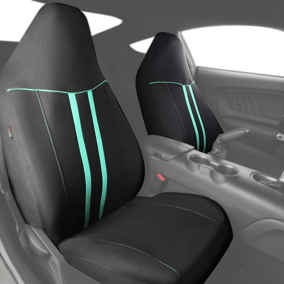 Automotive Seat Covers Full Set Universal Fit Air Compatible 3 Zipper Bench Black-Purple D548