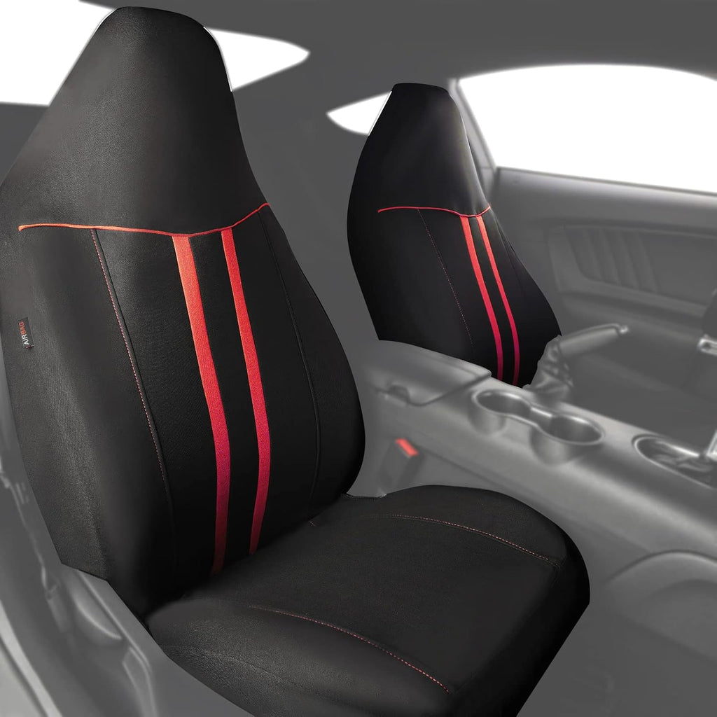 Automotive Seat Covers Full Set Universal Fit Air Compatible 3 Zipper Bench Black-Purple D548