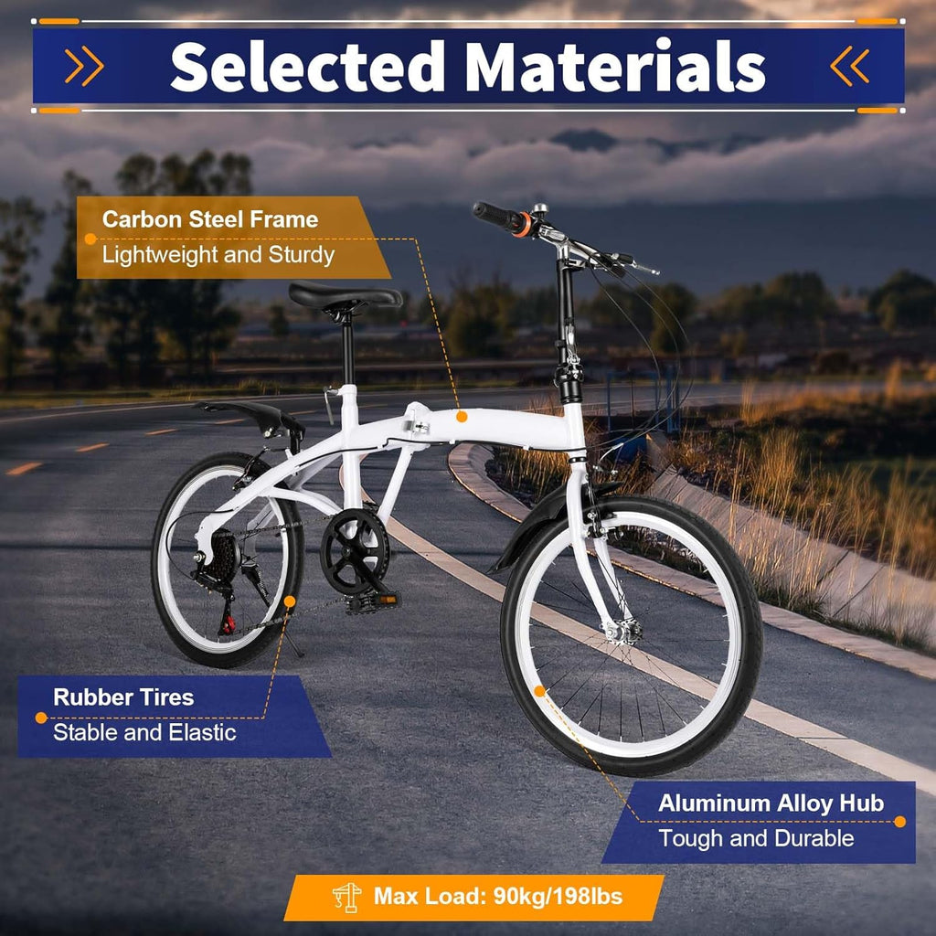 20" Folding Kids Bike 6 Speed High-Carbon Steel MTB Bicycle with Fenders, Height Adjustable Max Weight 90KG Dual Disc Brake Non-Slip T917