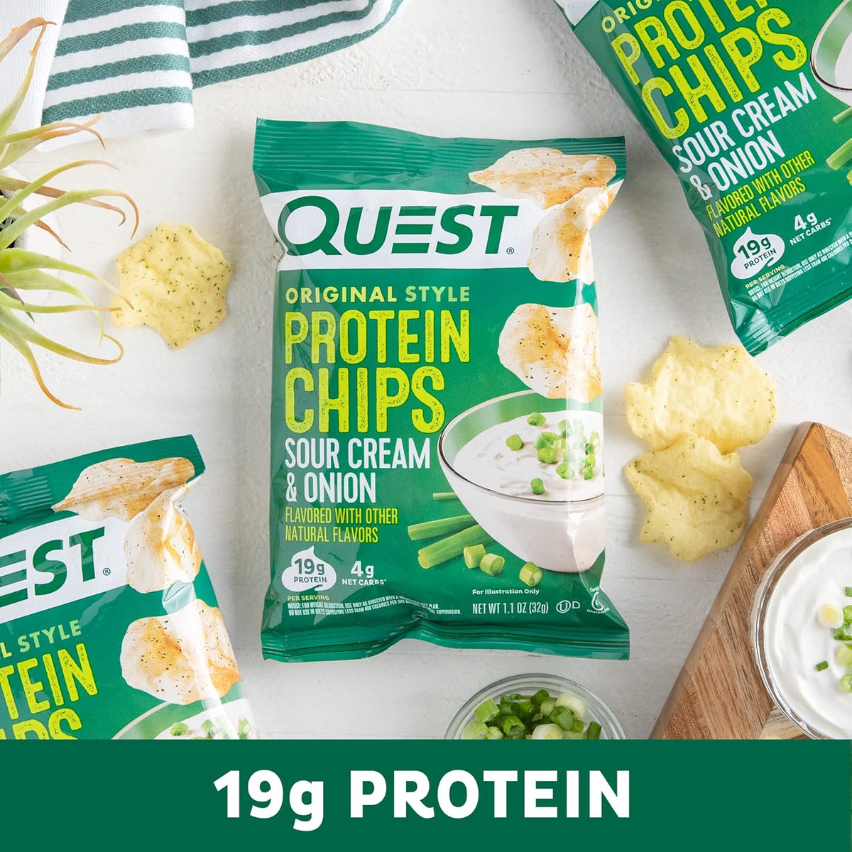 Protein Chips, Sour Cream & Onion, BBQ, 1.1 Ounce, Pack of 12 I476983