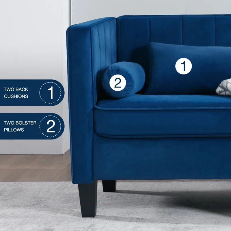 Velvet 65" Loveseat Sofa with Bolster Pillows and Back Cushion O135