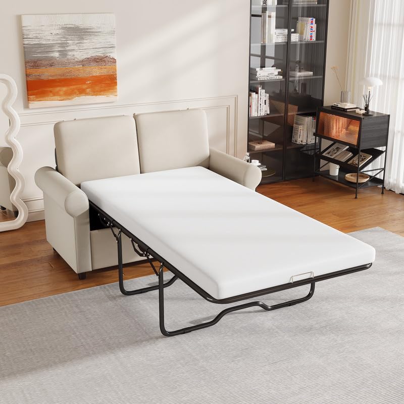 Grey Pull Out Sofa Bed with Twin Size Mattress Pad U753