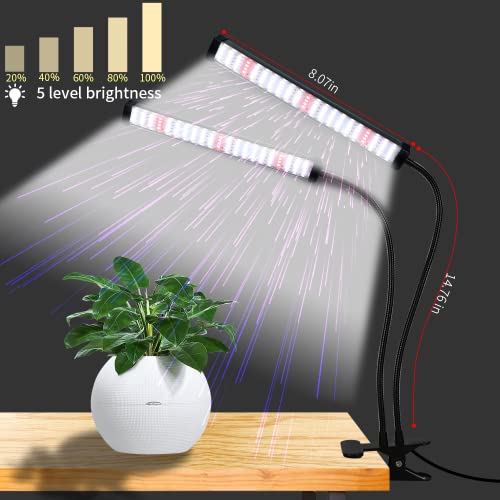 6000K Full Spectrum Clip Plant Growing Lamp with White Red LEDs, 5-Level Dimmable, Auto On Off Timing 4 8 12Hrs Q596