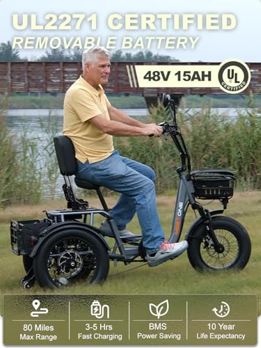 Folding Electric Tricycle 1000W 48V 15AH 18''×4'' Fat Tire 3 Wheel 450lbs Load V5618