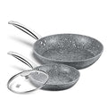 8" + 11" Gray Nonstick Granite Stone Frying Pan Set with Lids Z831