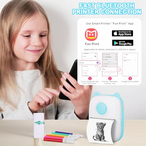Pink Mini Portable Thermal Printer with 13 Roll Papers O6578