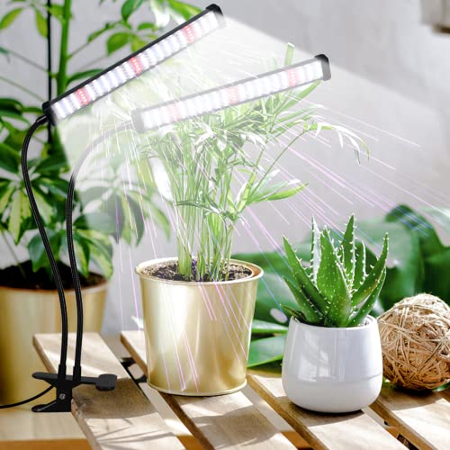 6000K Full Spectrum Clip Plant Growing Lamp with White Red LEDs, 5-Level Dimmable, Auto On Off Timing 4 8 12Hrs Q596