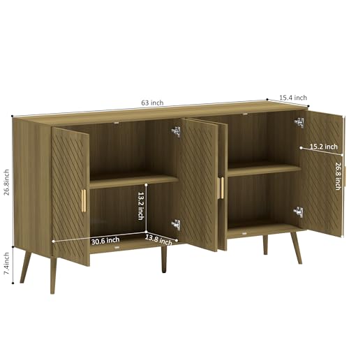 Walnut Wood Sideboard Cabinet with 4 Doors O14212