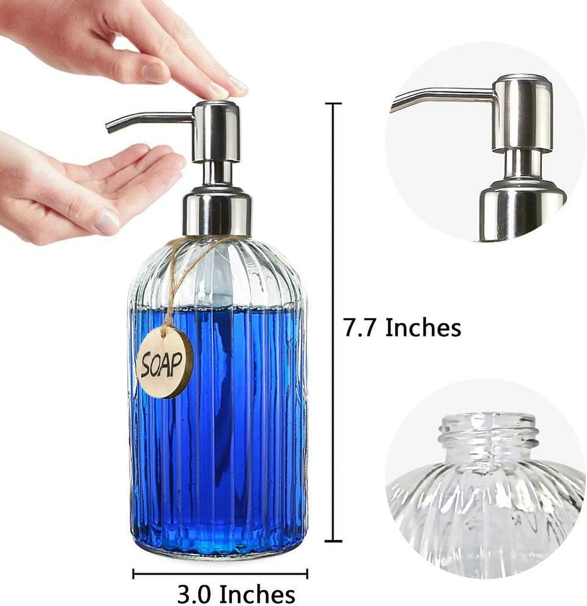18 Oz Clear Glass Soap Dispenser with Stainless Steel Pump B8147