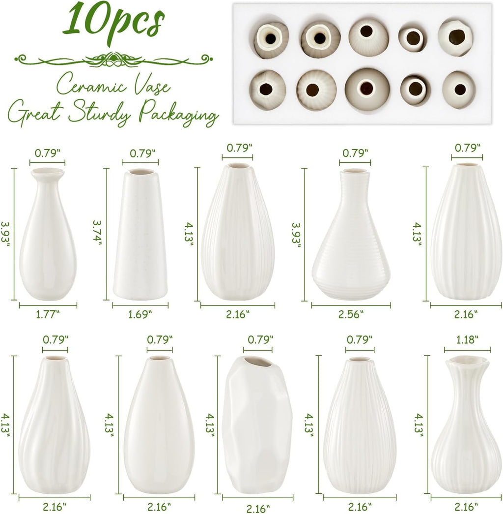 Mini Ceramic Vase Set of 10 White C30506