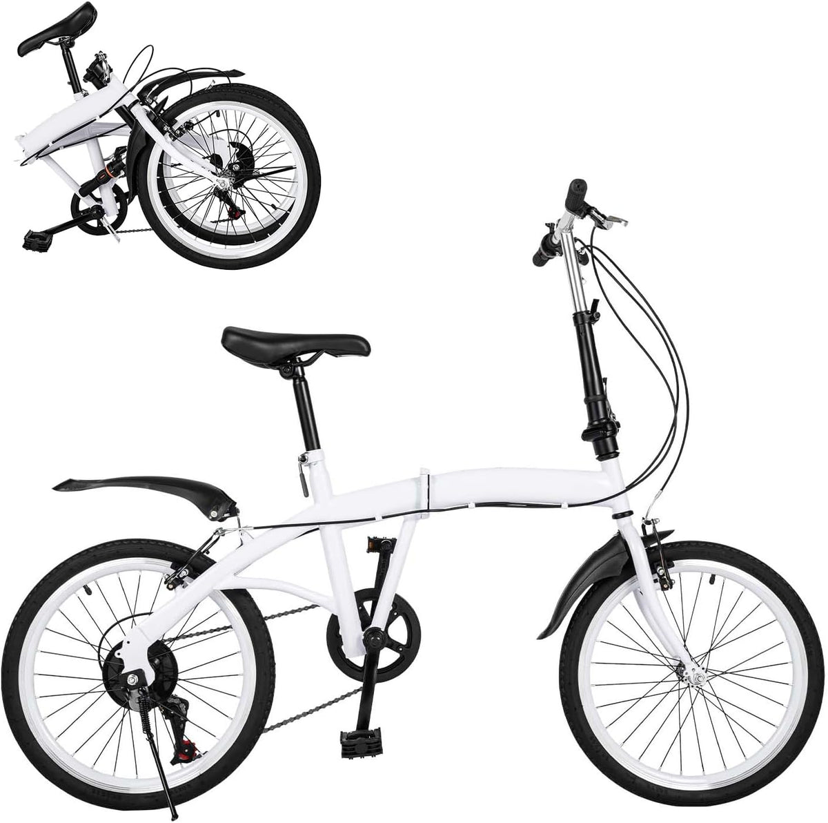 20" Folding Kids Bike 6 Speed High-Carbon Steel MTB Bicycle with Fenders, Height Adjustable Max Weight 90KG Dual Disc Brake Non-Slip T917