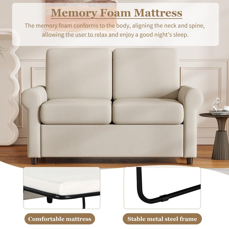 Grey Pull Out Sofa Bed with Twin Size Mattress Pad U753