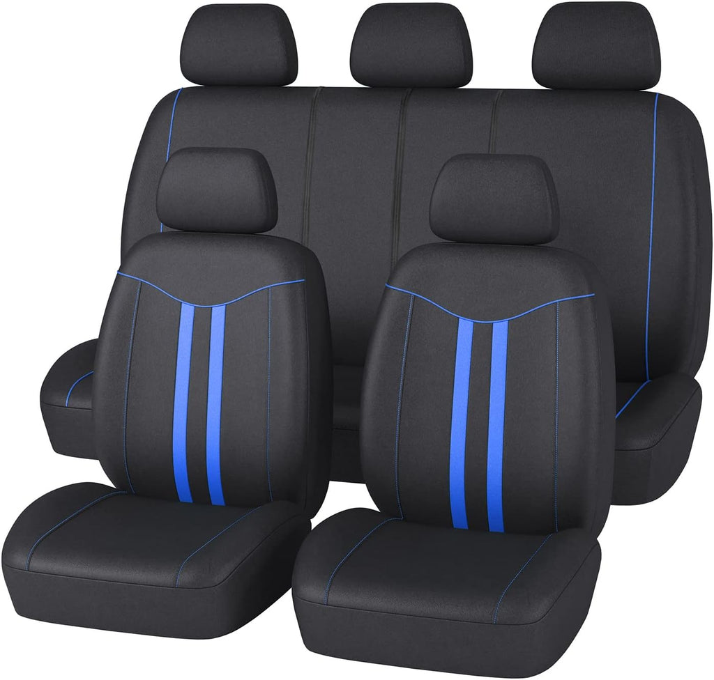 Automotive Seat Covers Full Set Universal Fit Air Compatible 3 Zipper Bench Black-Purple D548