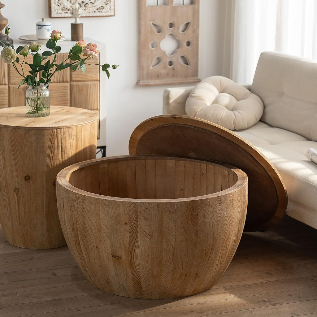 Round Wood Coffee Table Set of 2 with Storage F6208