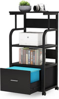 Mobile File Cabinet with Printer Shelf, 3 Tier Printer Stand with Legal Size Drawer, Rolling Filing Cabinet Printer Cart with Storage Shelves C595
