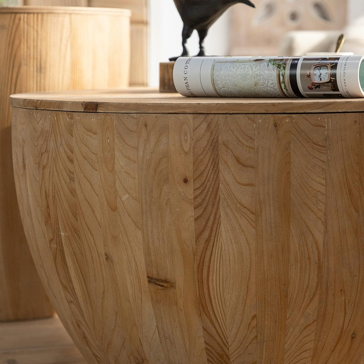 Round Wood Coffee Table Set of 2 with Storage F6208