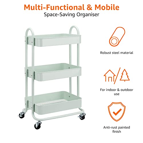 White 3-Tier Rolling Utility Cart with Lockable Wheels M27724