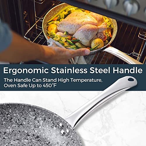 8" + 11" Gray Nonstick Granite Stone Frying Pan Set with Lids Z831