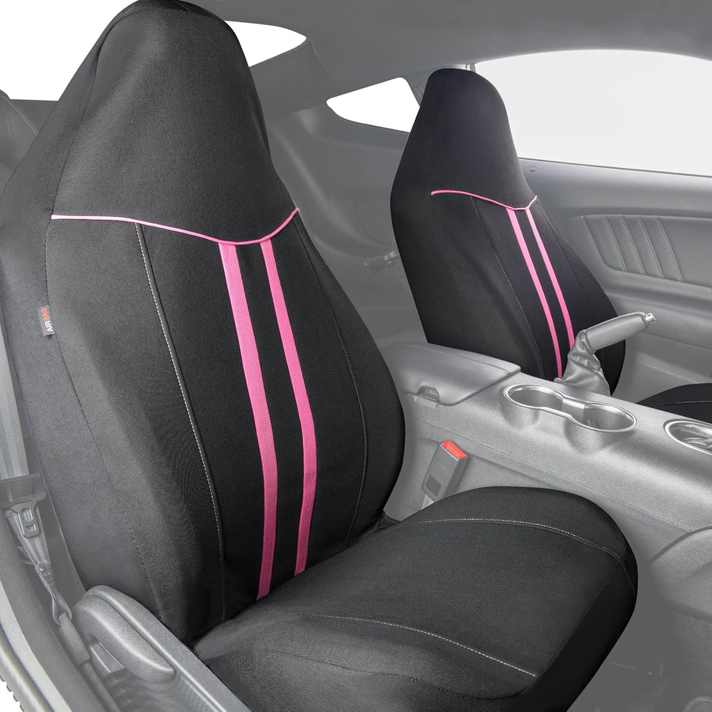 Automotive Seat Covers Full Set Universal Fit Air Compatible 3 Zipper Bench Black-Purple D548