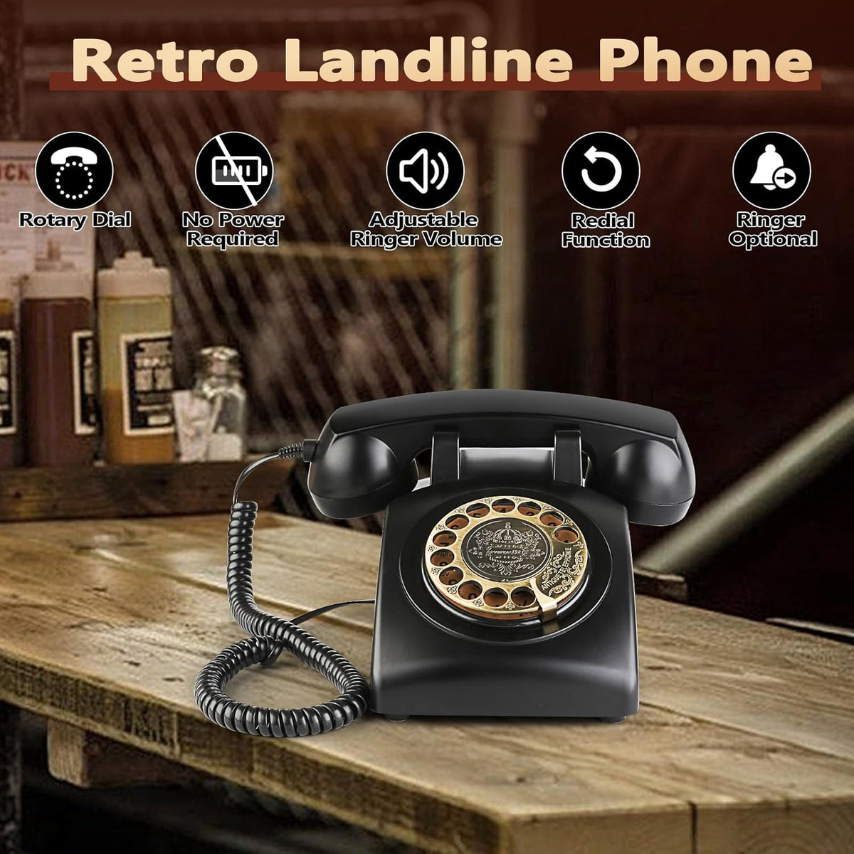 Retro Rotary Landline Phones with Mechanical Ringer Vintage Corded Phones H3766