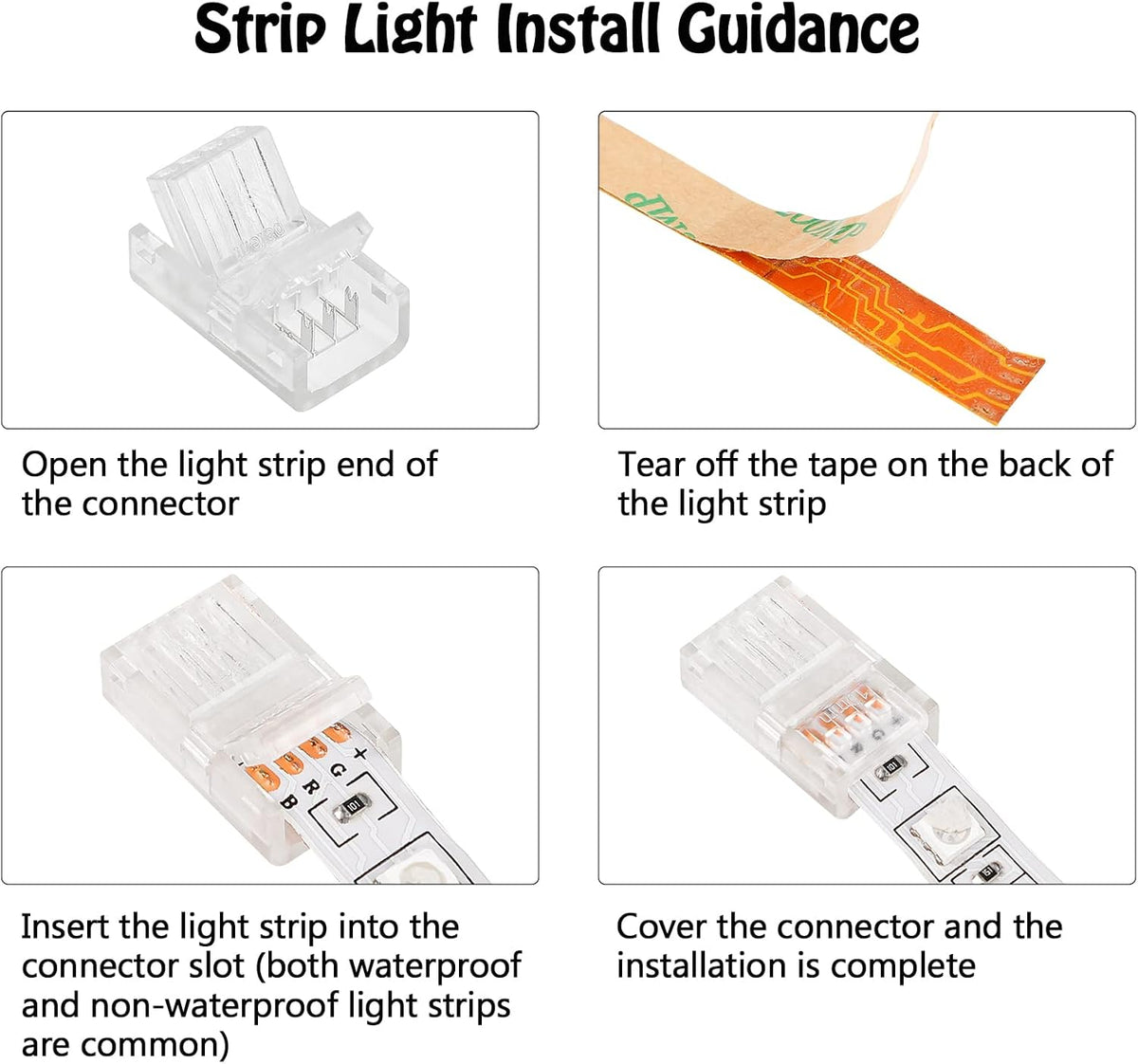 10 Pack 4 Pin LED Connector for 10mm RGB 5050 LED Strip Lights with 16.4ft Extension Cable T694736