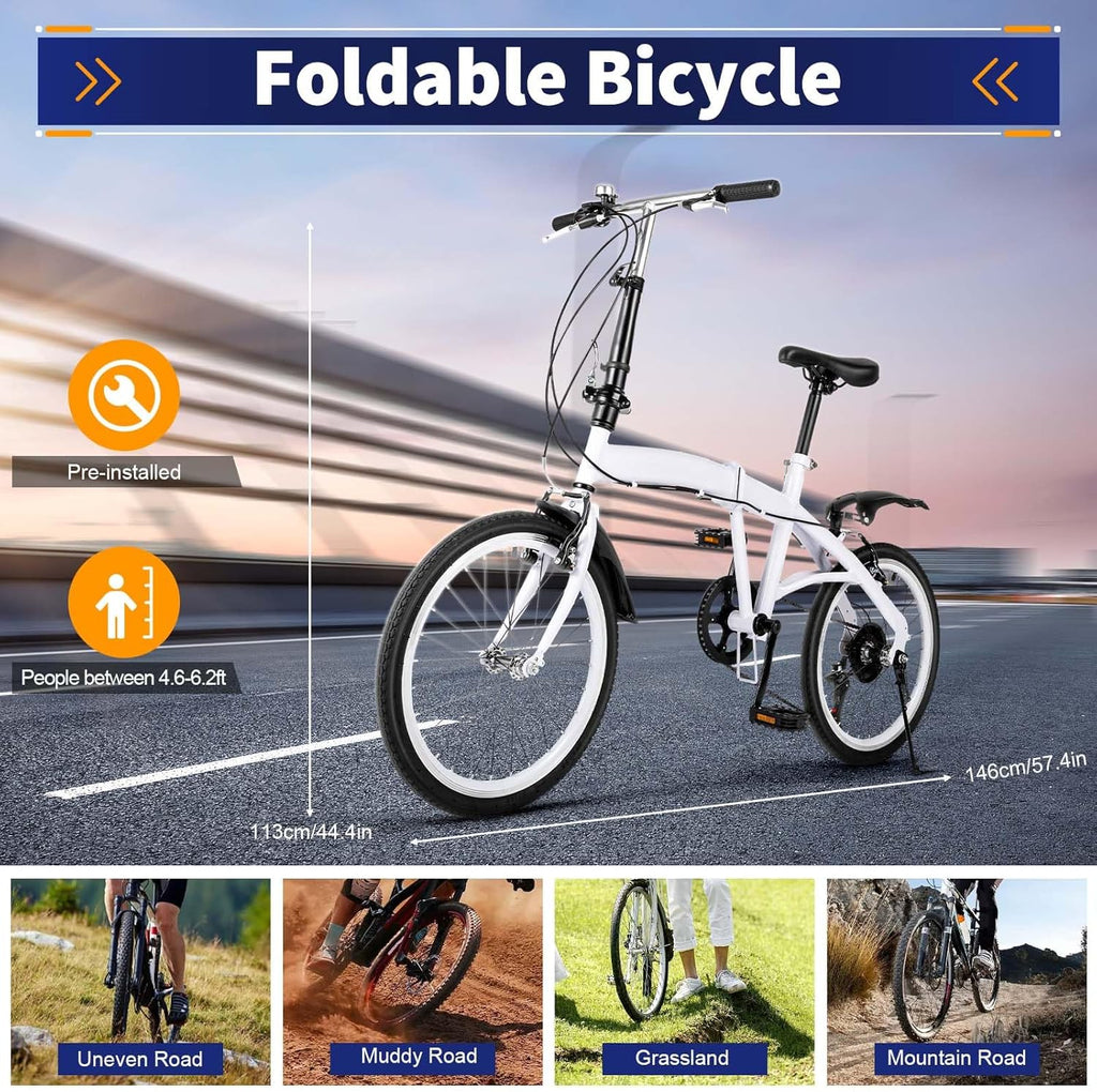 20" Folding Kids Bike 6 Speed High-Carbon Steel MTB Bicycle with Fenders, Height Adjustable Max Weight 90KG Dual Disc Brake Non-Slip T917