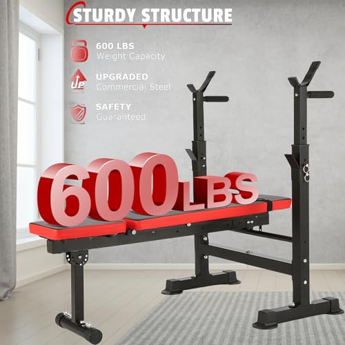 Adjustable 6 in 1 Weight Bench with Squat Barbell Rack U3593