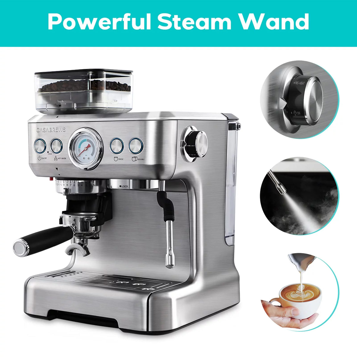 Silver Espresso Machine with Grinder and Milk Frother I458153
