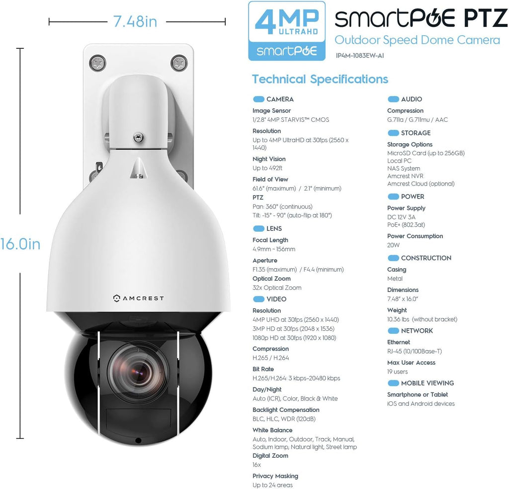 4MP Outdoor PTZ POE IP Camera 32x Optical Zoom F981
