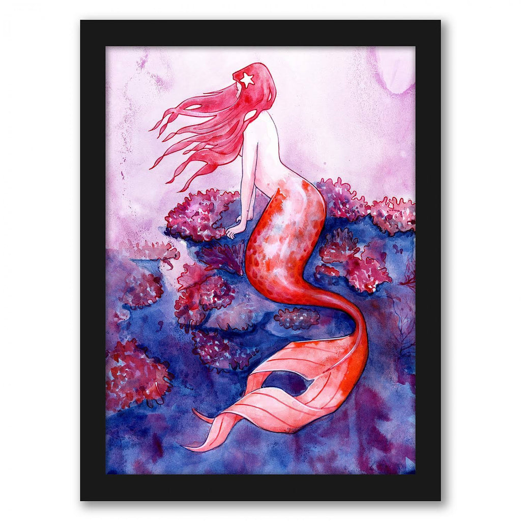 Red Coral Mermaid Black Frame P221446