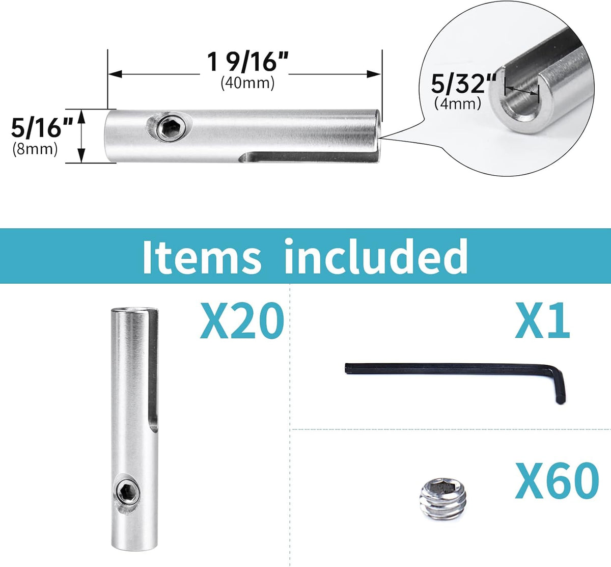 20 Pack 1/8 Swageless Invisible Cable Railing Kit T316 Stainless Steel T902