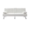 Beige Synthetic Leather Convertible Folding Sofa Bed with Metal Legs F6974