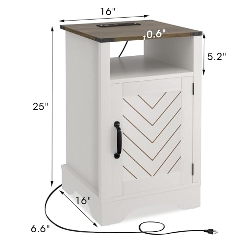 White and Rustic Oak Wooden Nightstand with Shelf E266