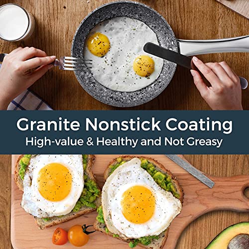 8" + 11" Gray Nonstick Granite Stone Frying Pan Set with Lids Z831