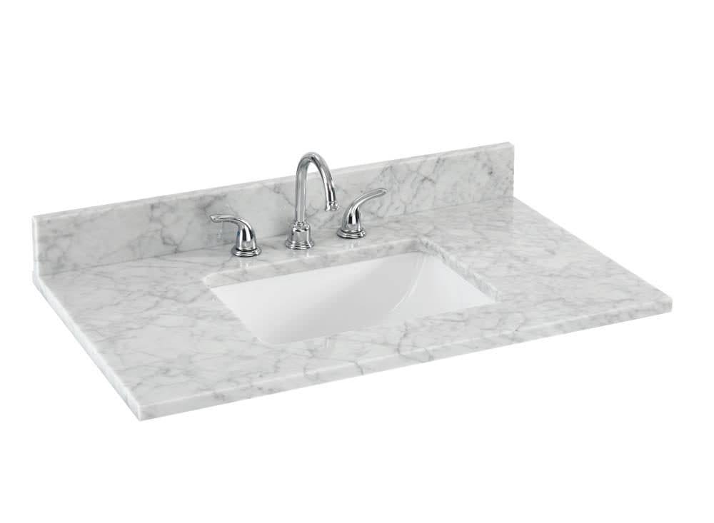 Natural Carrara Marble 31-in White Single Sink Bathroom Vanity Top I6503