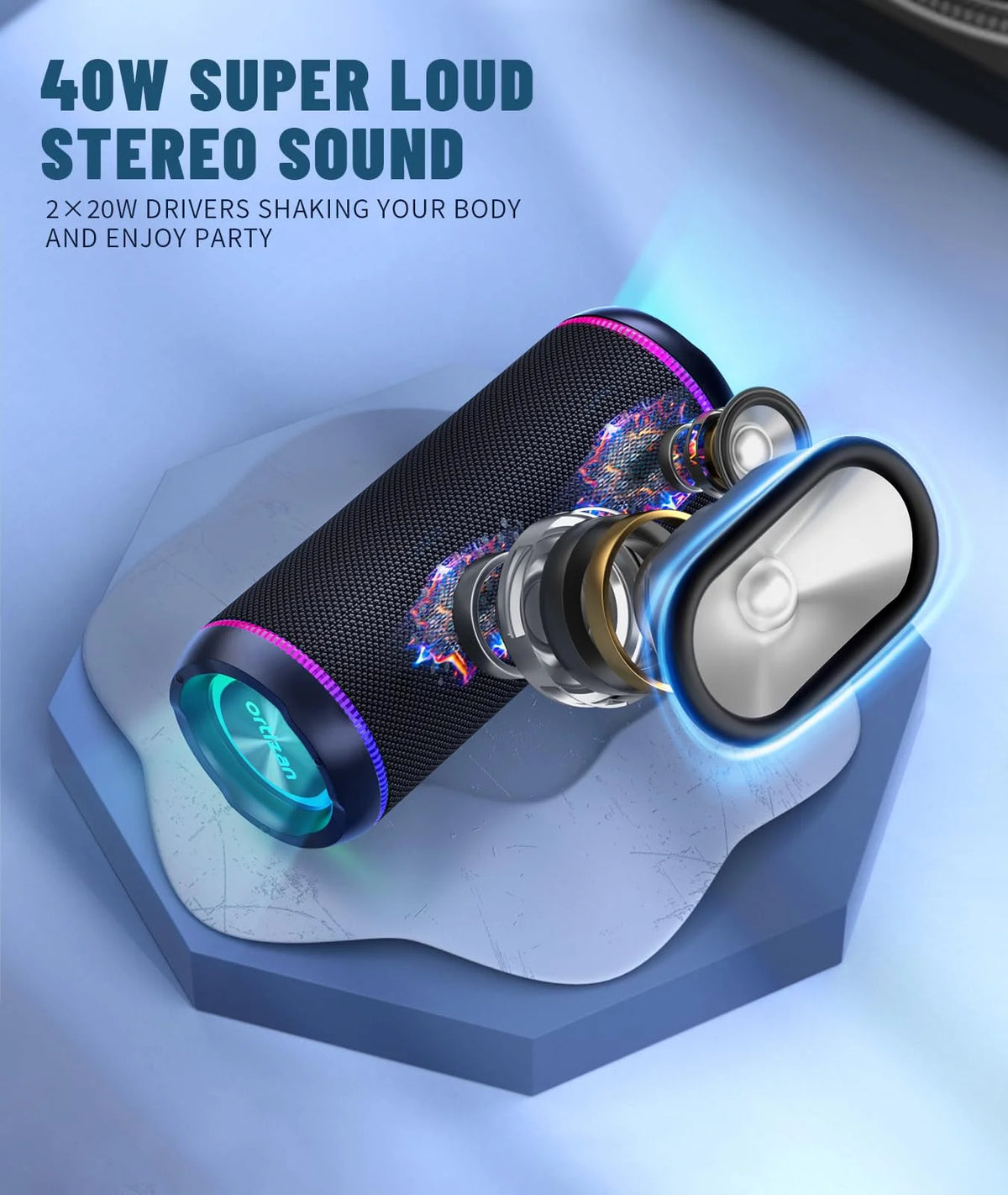 40W Waterproof Wireless Bluetooth Speaker with LED Light F865372