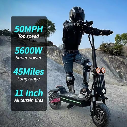 Electric Scooter 5600W Dual Motor 50MPH 45Miles 11" Off Road Folding D457554