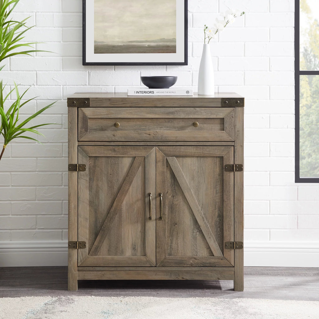 Grey Wash Sliding Barn Door Accent Cabinet W7309