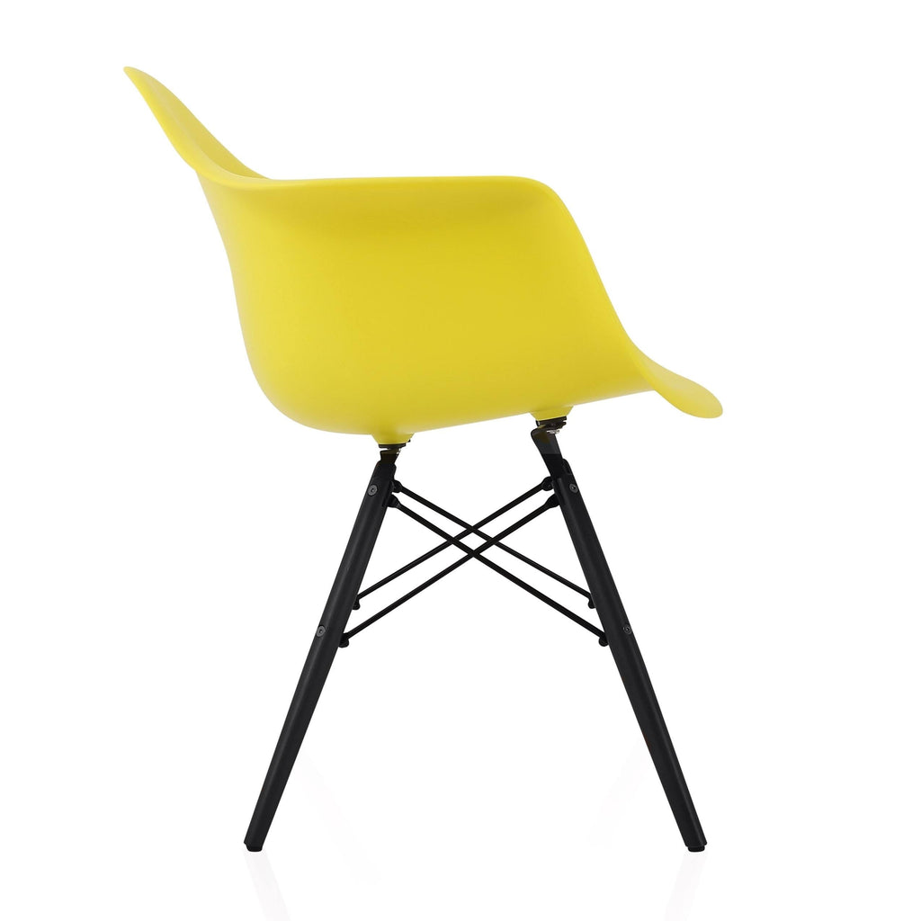 Light Yellow Molded Plastic Dining Arm Chair with Black Wood Legs (Set of 4) Y6135