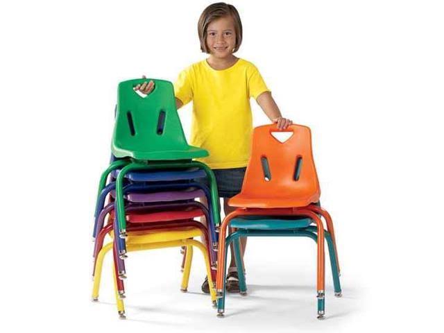 Green Stacking Chairs with Powder-Coated Legs, Set of 6 L8449