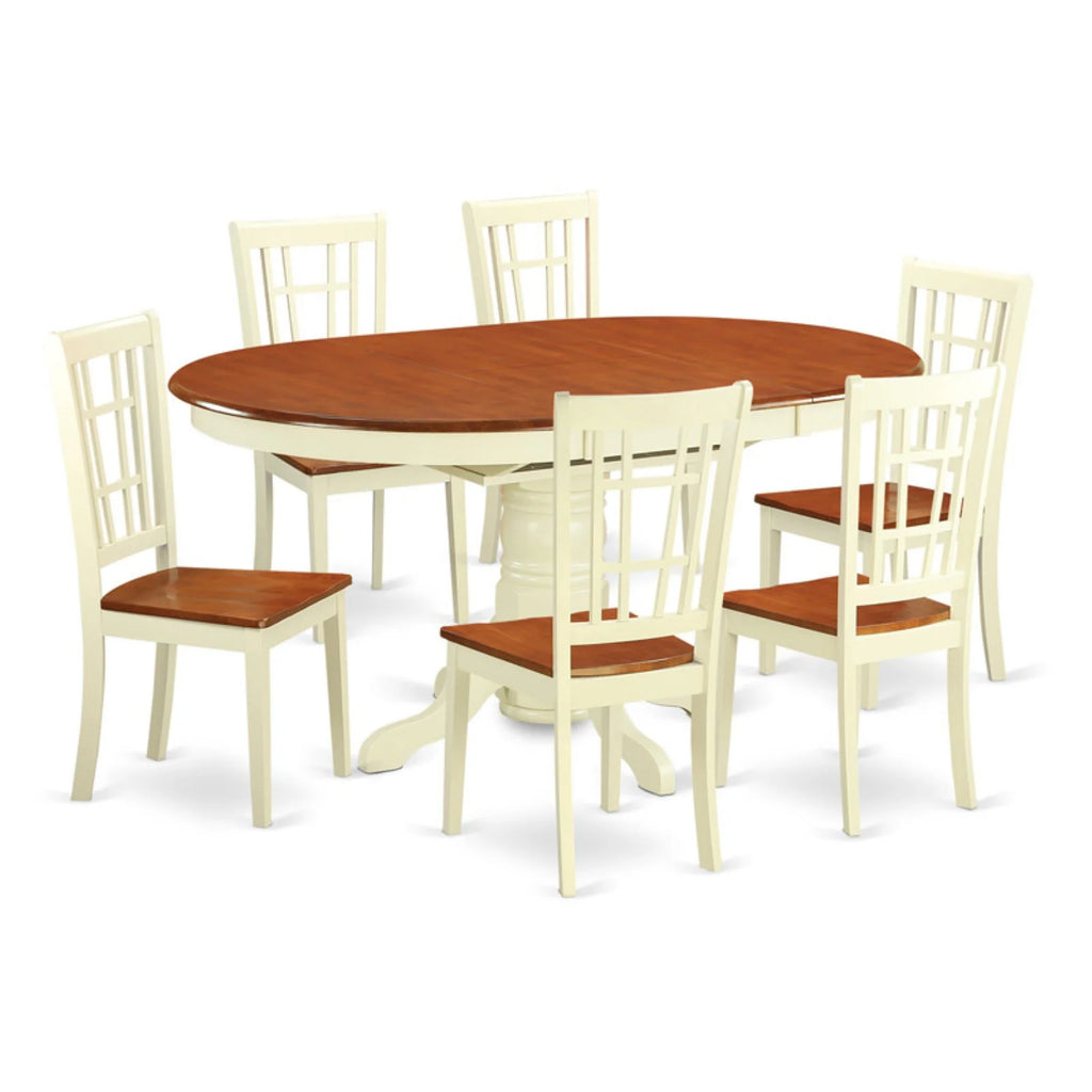 7 Piece Oval Pedestal Dining Table Set with Chairs P711475