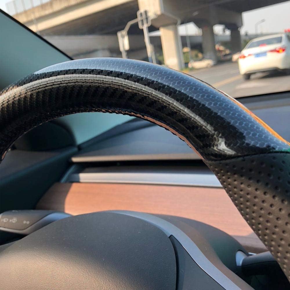 Black Perforated Leather Carbon Fiber Auto Steering Wheel Cover M814747