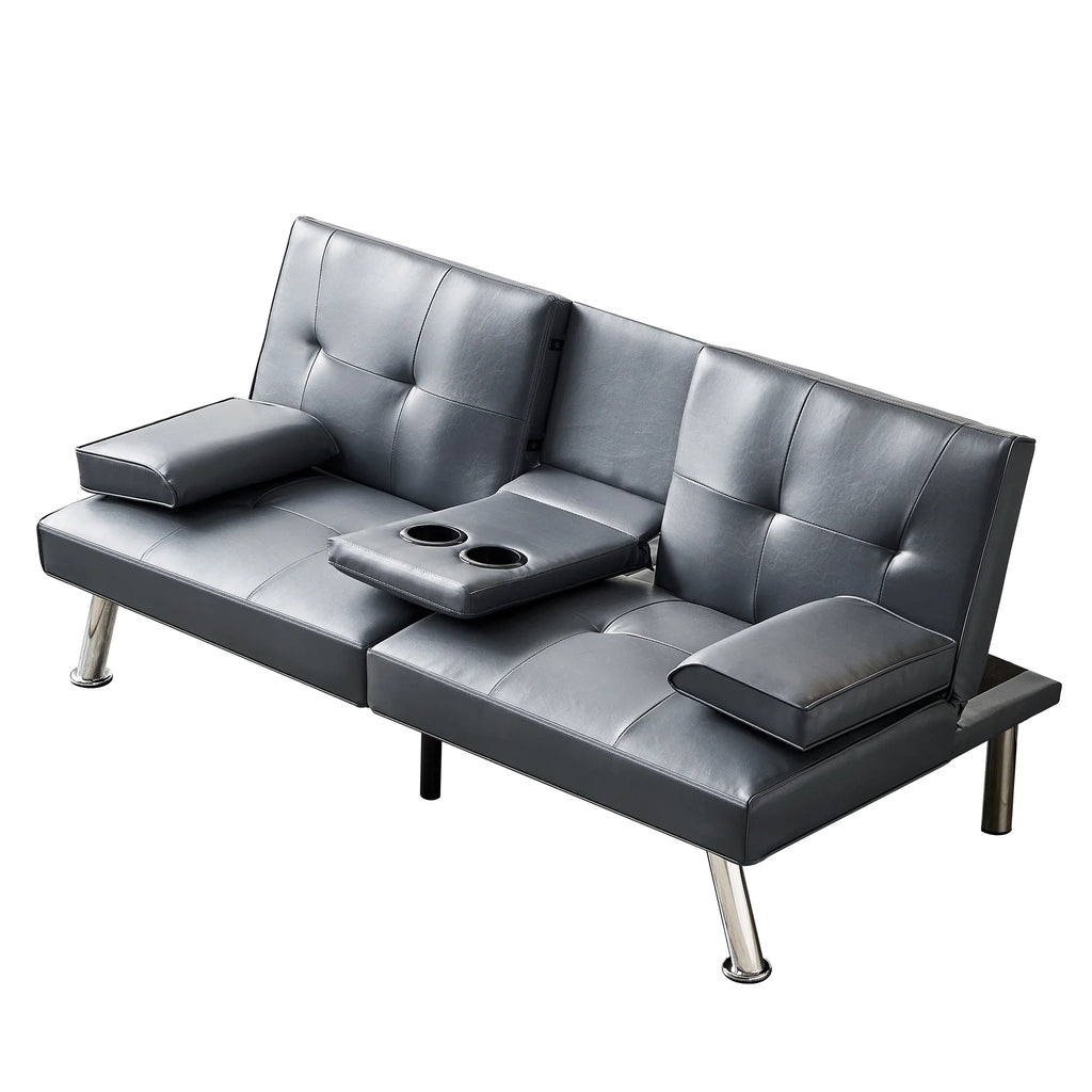 Gray Faux Leather Convertible Sofa Bed U1284