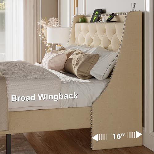 Full Size Upholstered Storage Bed Frame with Wingback and Charging Station B94816