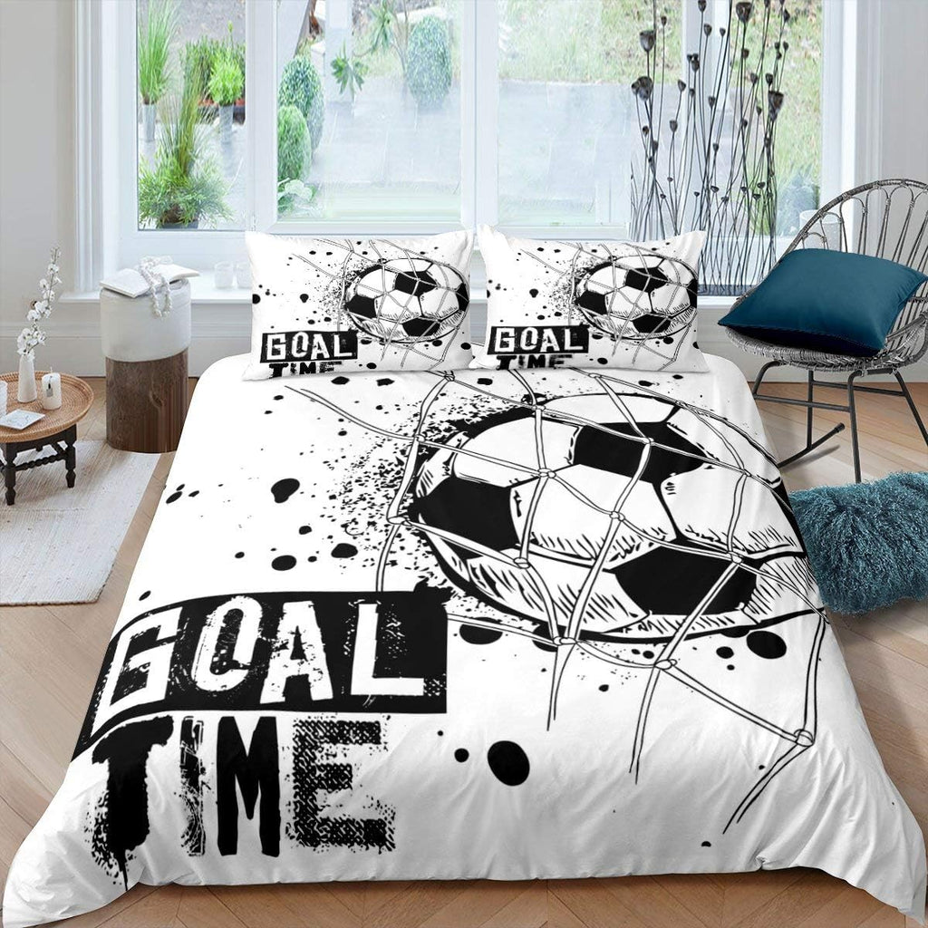 Black White Full Size Kids Football Comforter Cover Bedding Set V17602
