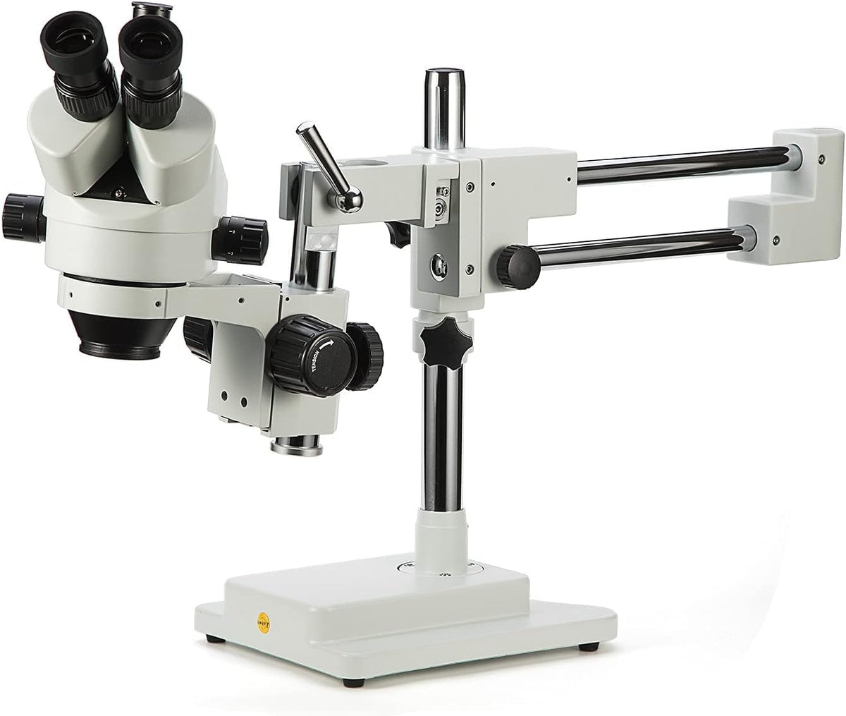 Simul-Focal Trinocular Stereo Zoom Microscope with WH10x Eyepieces, 0.7X-4.5X Objective, LED Ring Light, Double Arm Boom Stand, 0.5X and 2.0X Barlow Lens A117584